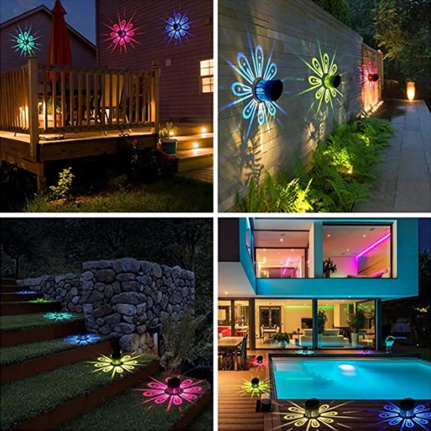 2 luces solares para valla, luces solares de cubierta, luces LED impermeables IP67 para exteriores, patrón de carcasa elegante decorativo, poste de