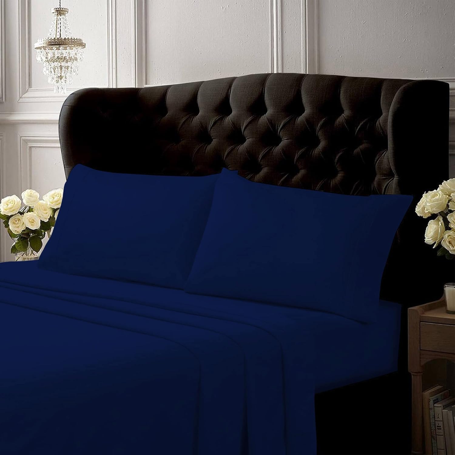 Tribeca Living Juego de sábanas de tamaño matrimonial, juego de sábanas y fundas de almohada de percal de algodón fresco y suave, bolsillo extra