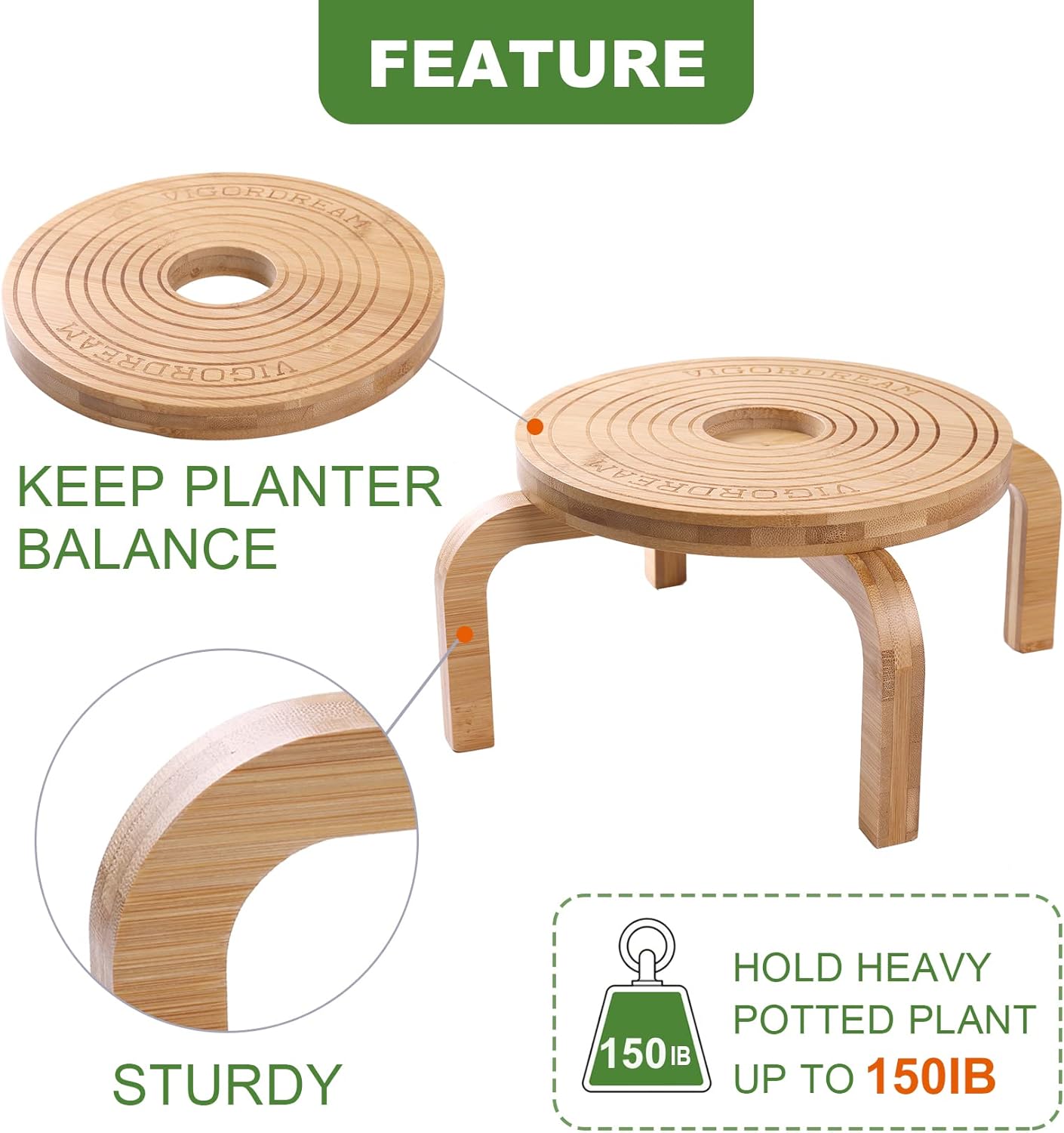 Soporte para plantas de interior de bambú para macetas de 8, 9, 10, decoración del hogar (natural, 1 unidad)
