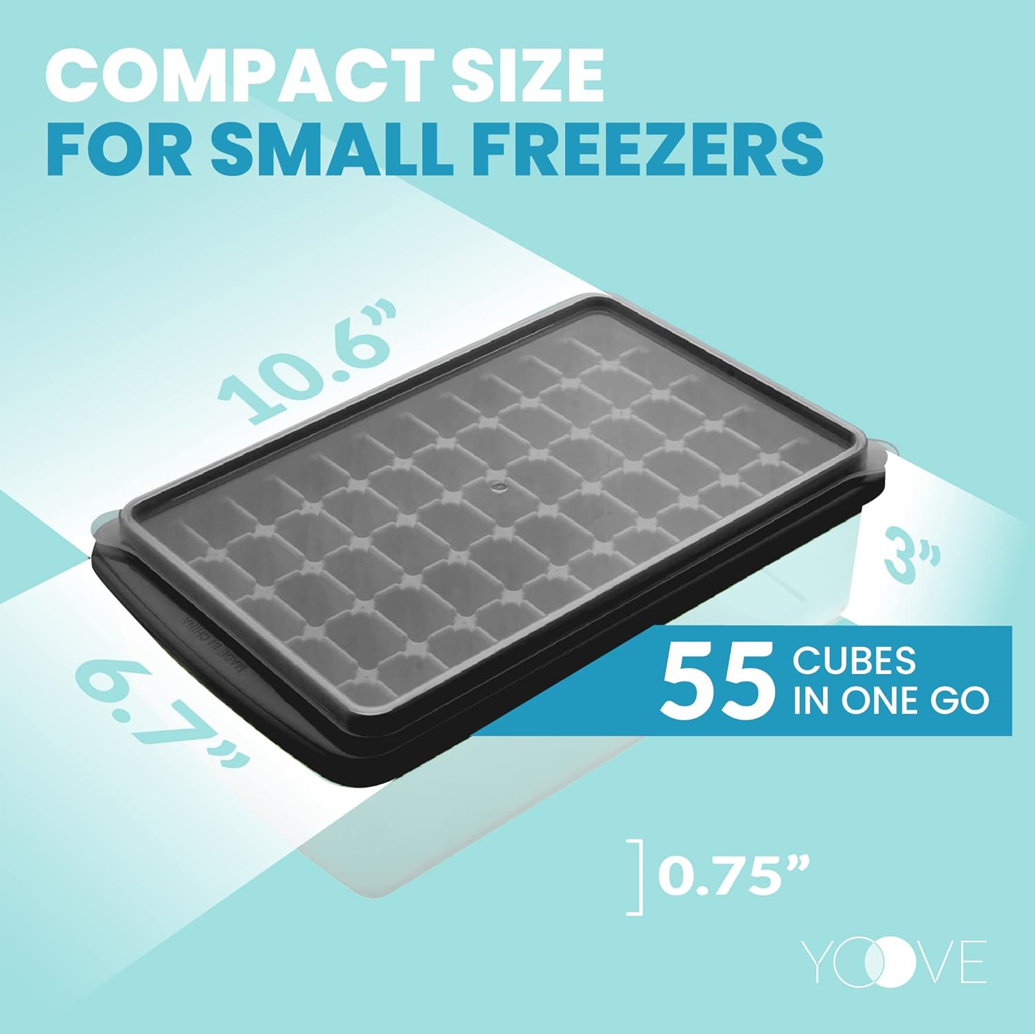 Yoove Juego de bandejas de silicona para cubitos de hielo, incluye tapa antiderrames, cubo con tapa y cuchara, sin BPA, fácil de liberar, bandeja de