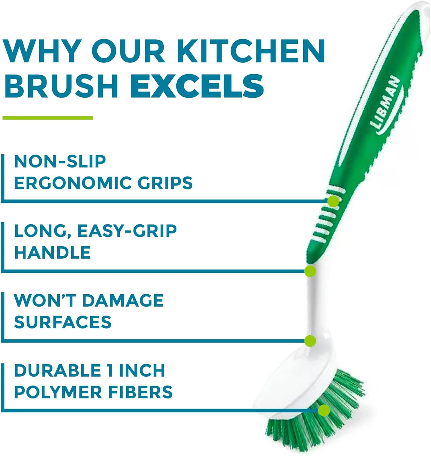 Libman – Juego de cepillos limpiadores de vidrio y varita para platos  Esponjas de limpieza antiarañazos con cepillo de cocina y repuestos de