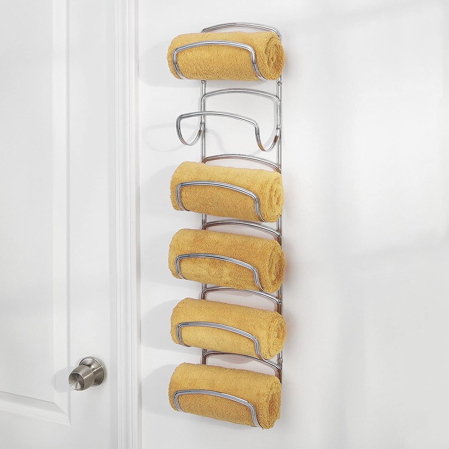 mDesign Toallero moderno y decorativo de seis niveles para baño, soporte y organizador, para montar en la pared, para almacenamiento de toallas de