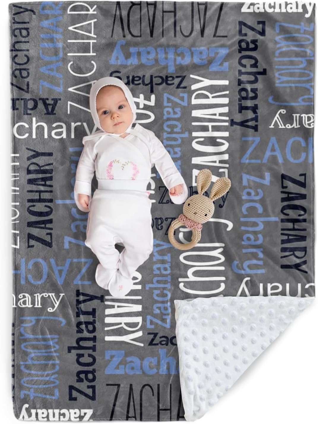 Manta de bebé personalizada, diseño de nombres personalizados, manta de felpa suave con respaldo de puntos de doble capa para niños y niñas, color