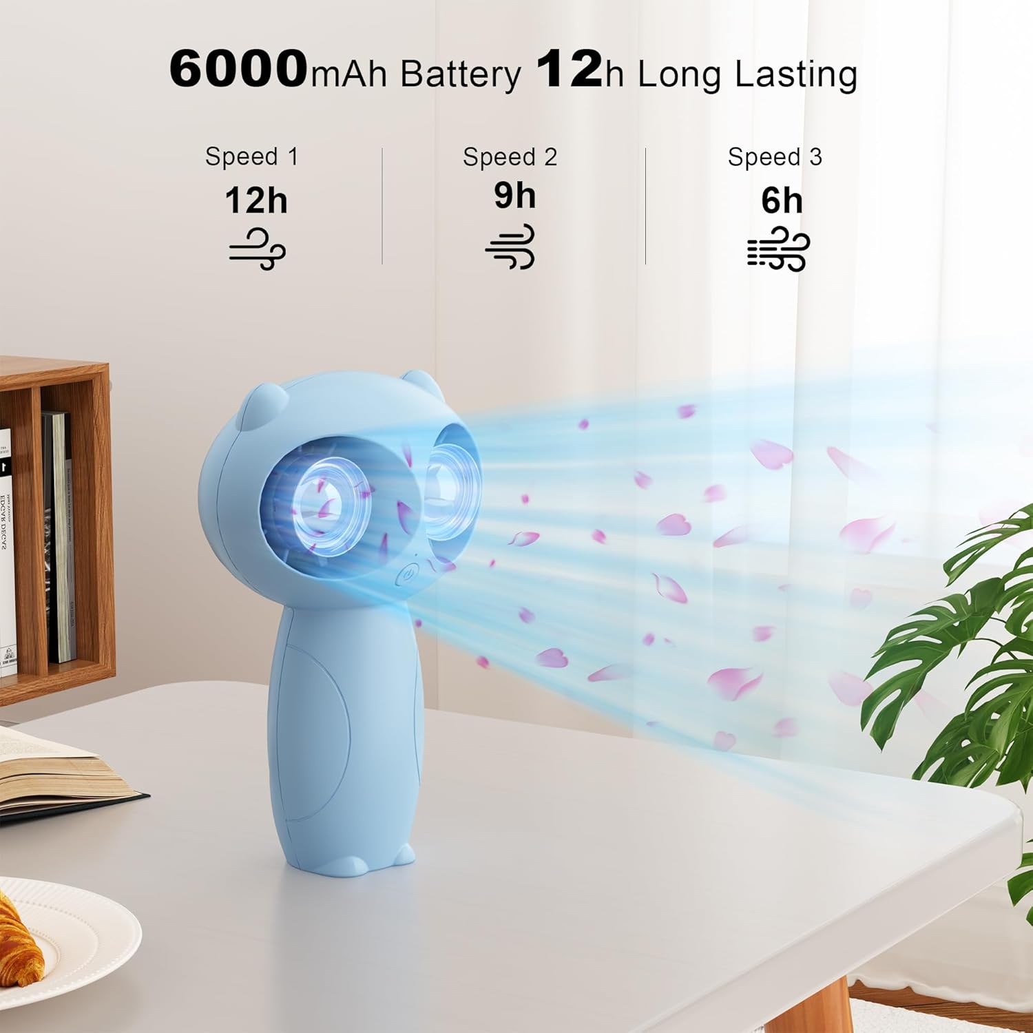 Elingmor Ventilador de cochecito con clips para bebé, ventilador portátil de cochecito de 6000 mAh, funciona con pilas, ventilador recargable