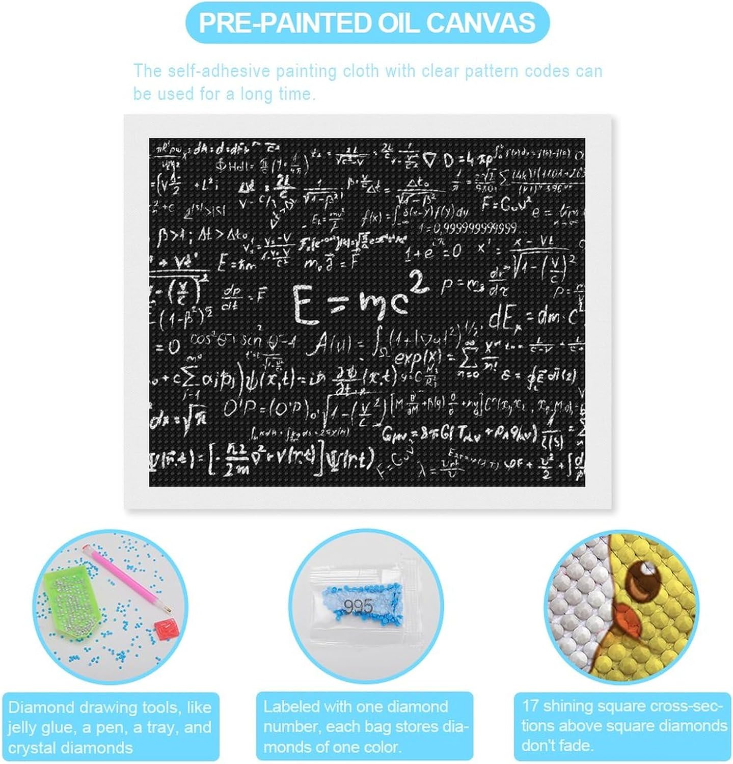 Physics and Math Science Formula Round Diamond Wall Art Kits for Adults Full Drill Painting Gift Home Decor