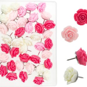 40 alfileres decorativos con estuche, bonitos pines de flores para tablero de corcho, bonitas tachuelas para el pulgar y alfileres para tablón de 40 alfileres decorativos con estuche, bonitos pines de flores para tablero de corcho, bonitas tachuelas para el pulgar y alfileres para tablón de