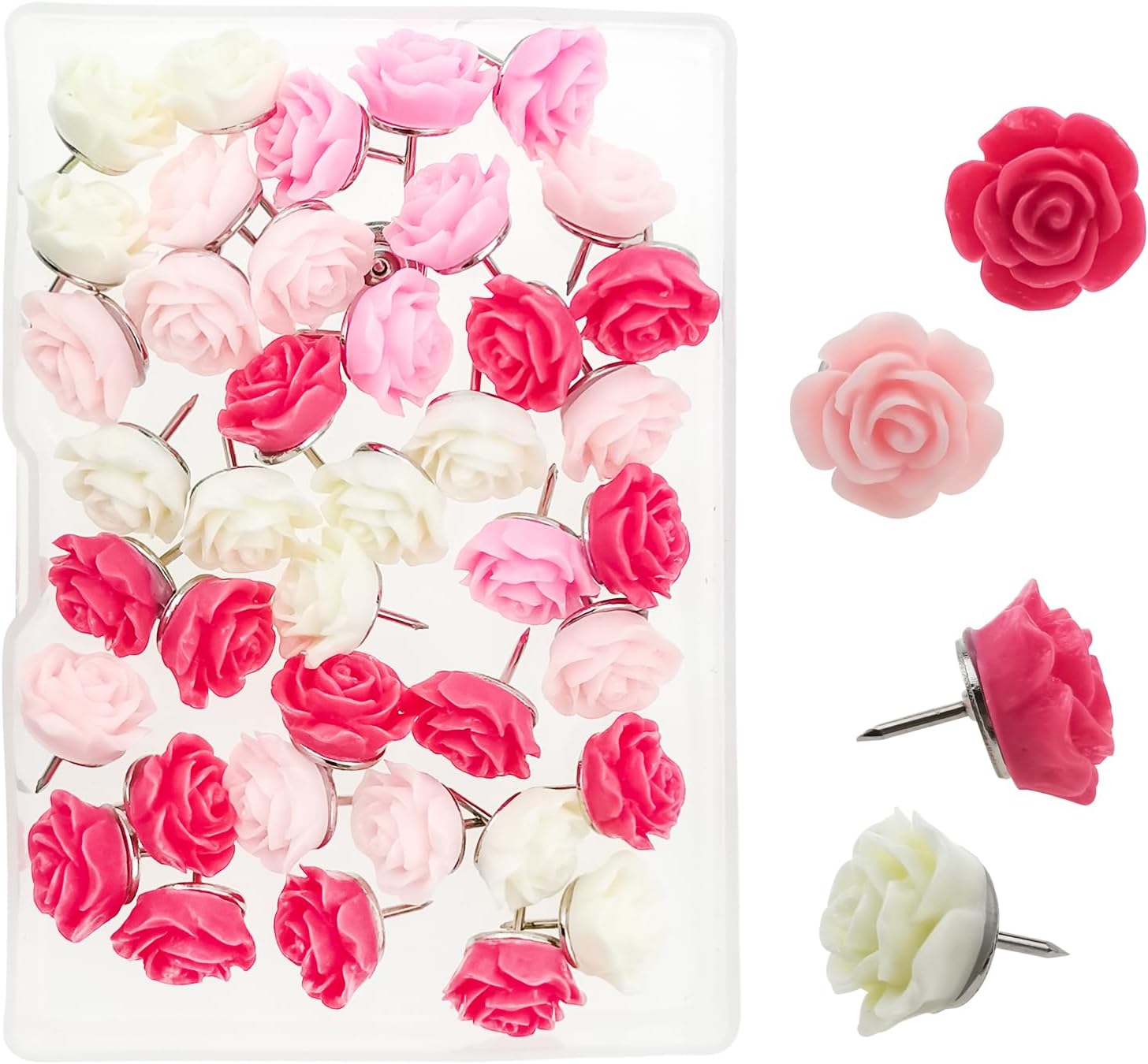 40 alfileres decorativos con estuche, bonitos pines de flores para tablero de corcho, bonitas tachuelas para el pulgar y alfileres para tablón de