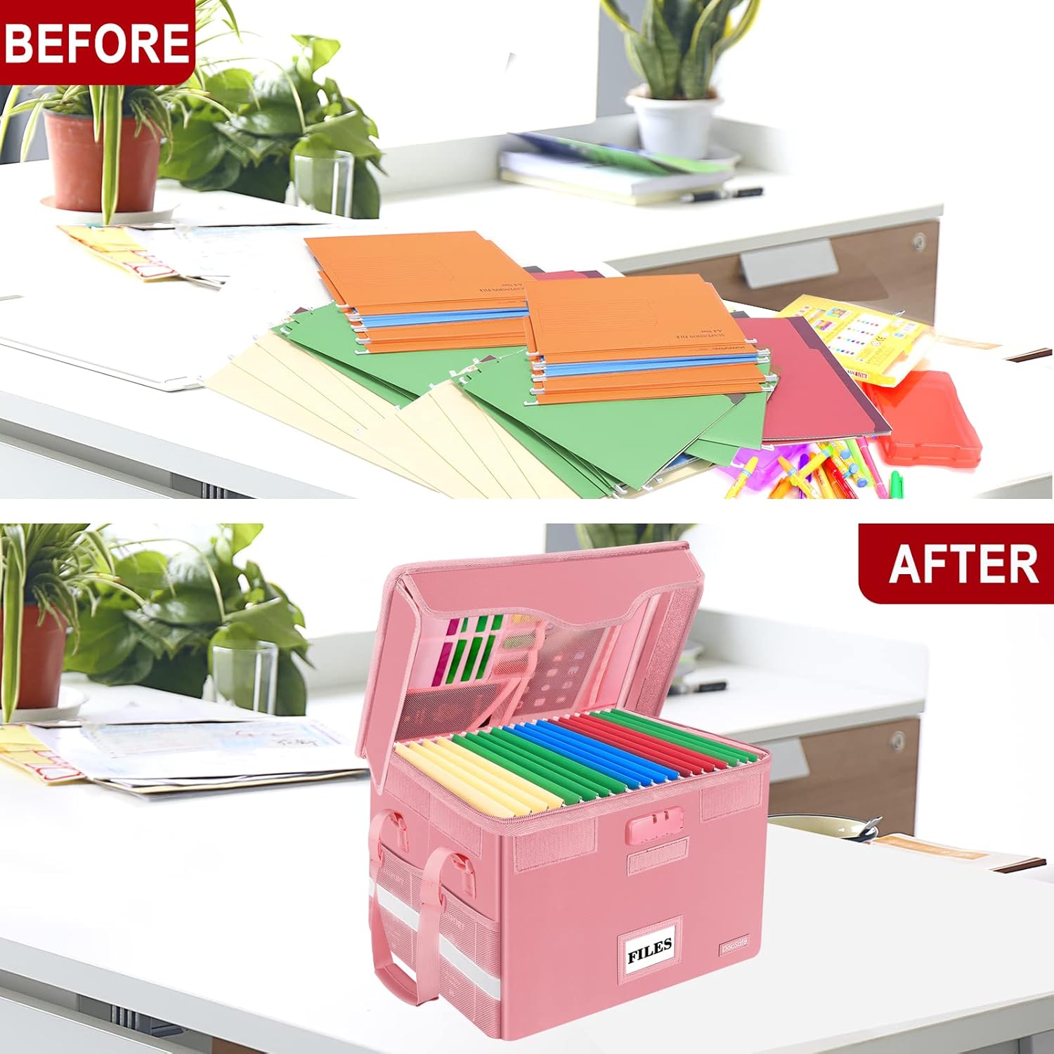 DocSafe – Caja de documentos ignífuga con cerradura, caja organizadora de almacenamiento de archivos con inserciones de pestañas, caja de archivos