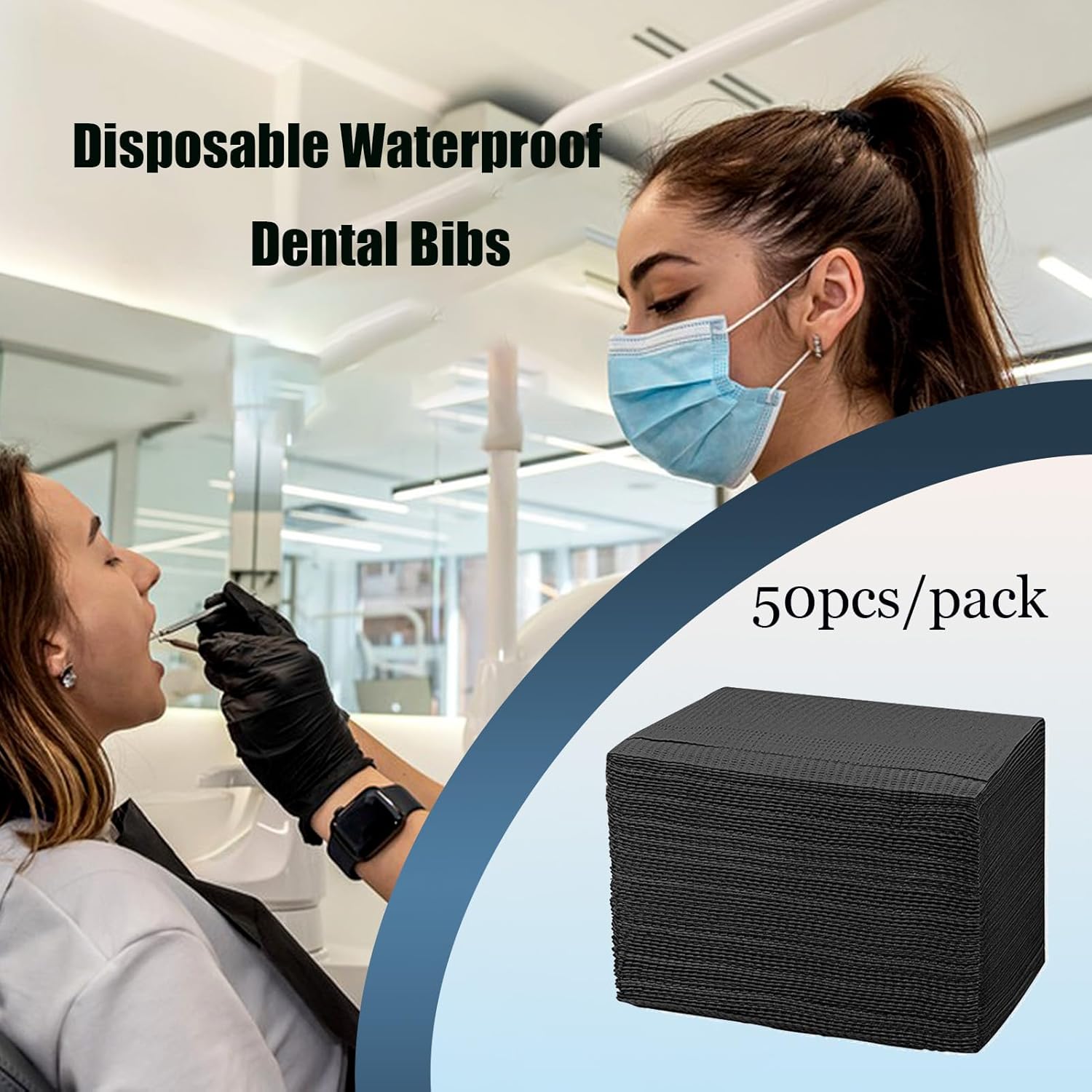 Paquete de 50 baberos dentales, baberos dentales impermeables desechables de 3 capas para dentistas, tatuajes, uñas, bandejas médicas, cubiertas de
