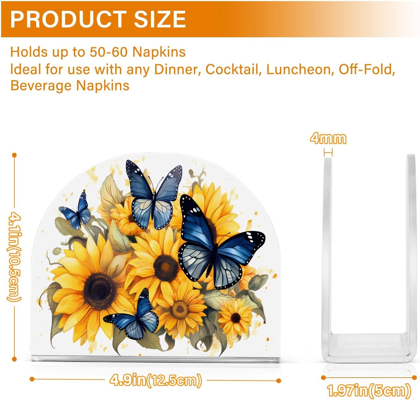 Servilletero de acrílico transparente con girasol y mariposa, servilletero, dispensador de mesa de comedor para cocina, restaurante, decoración del