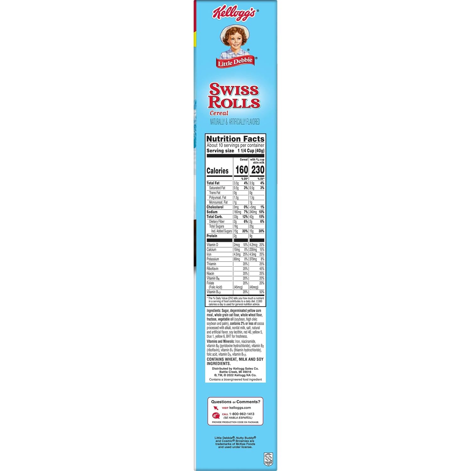 Little Debbie Cereal para desayuno frío, 8 vitaminas y minerales, aperitivos para niños, tamaño familiar, rollos suizos, caja de 13.5 onzas (1 caja)
