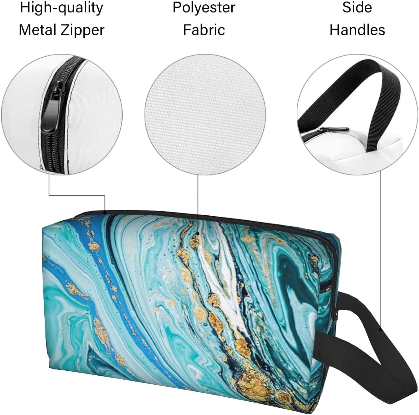 Neceser de viaje, bolsa de maquillaje grande, bolsa de afeitado portátil, bolsa de lavado para viajes, gimnasio, camping, Mármol azul dorado