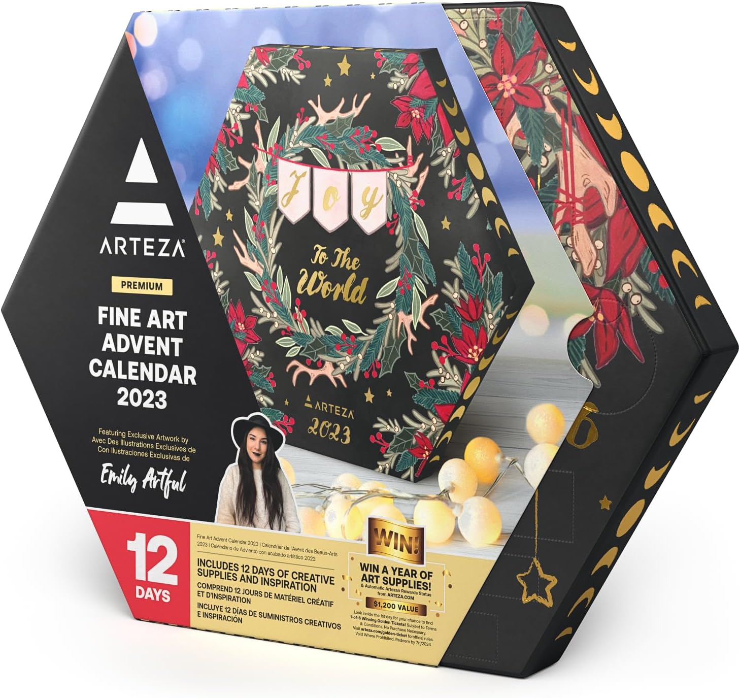 Arteza Calendario de Adviento 2023 (bellas artes, 12 días), suministros de arte, regalo navideño para adultos, incluye pinturas acrílicas, gouache y