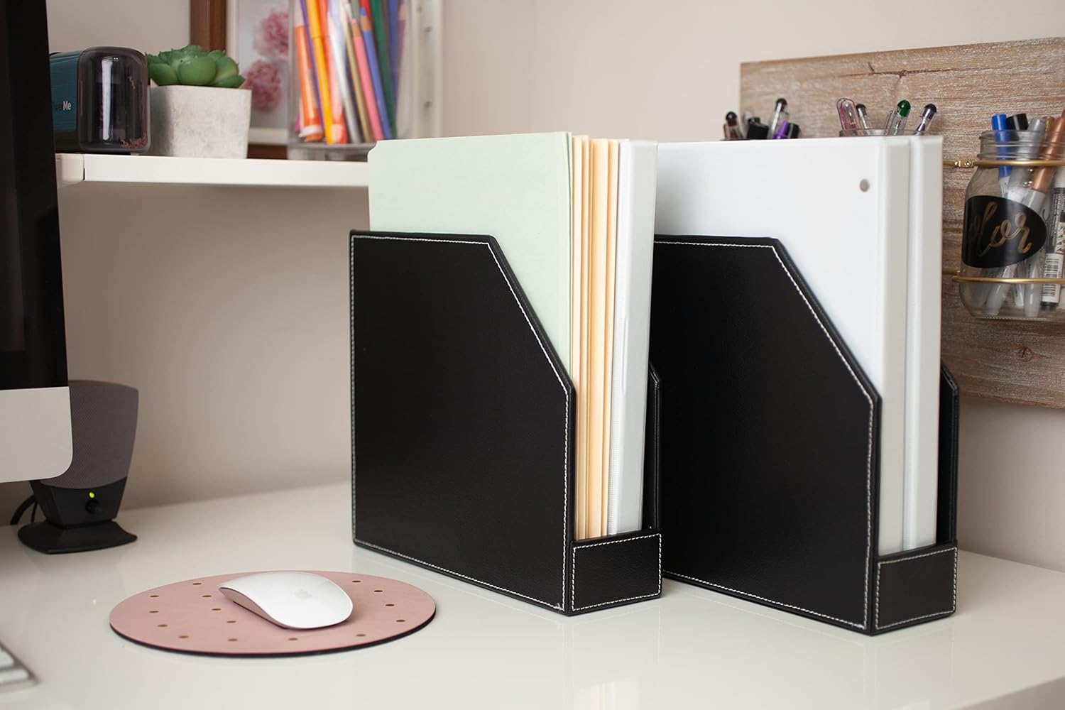 MobileVision Executive – Carpeta vertical de piel sintética y organizador de productos de oficina, archivos, revistas, bloc de notas, libros y más,