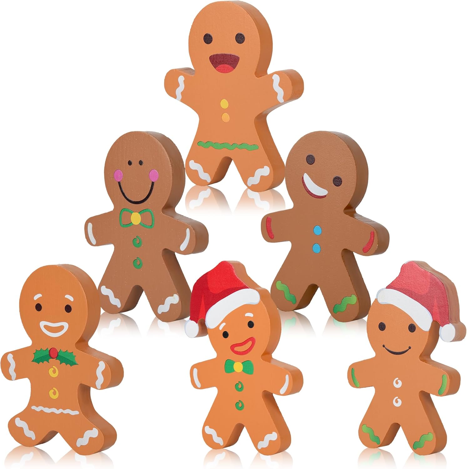 6 piezas de pan de jengibre decoraciones navideñas de hombre de jengibre de Navidad, letreros de madera decorativos de granja para mesa de invierno