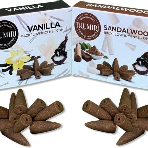 Conos de incienso de reflujo  Paquete combinado de 20 conos de incienso en cascada  10 vainilla + 10 sándalo  Conos de incienso  Conos de incienso Conos de incienso de reflujo  Paquete combinado de 20 conos de incienso en cascada  10 vainilla + 10 sándalo  Conos de incienso  Conos de incienso
