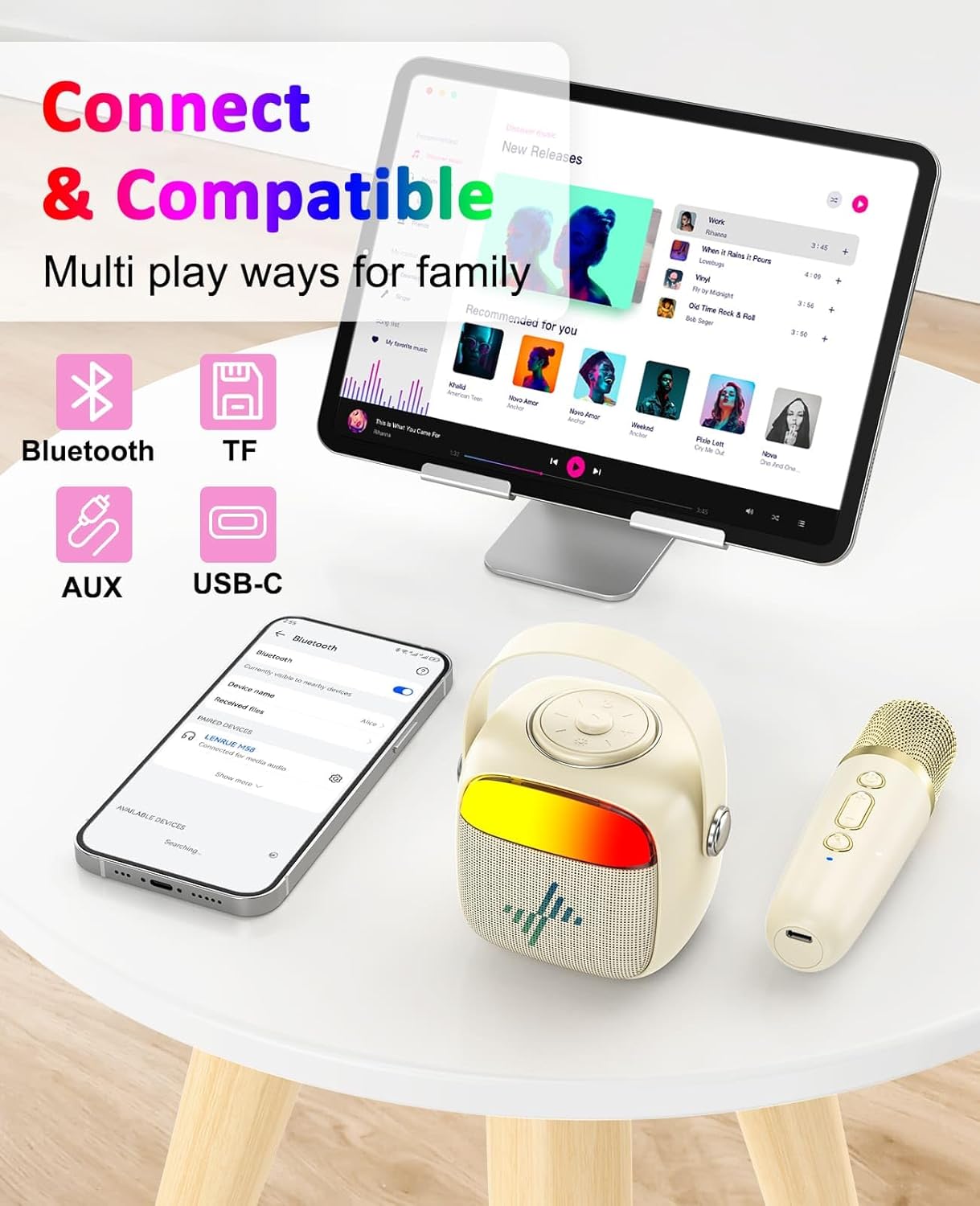 LENRUE Máquina de karaoke para niños, regalos de cumpleaños para niñas, niños y adolescentes con micrófono inalámbrico, luces de colores, regalos de
