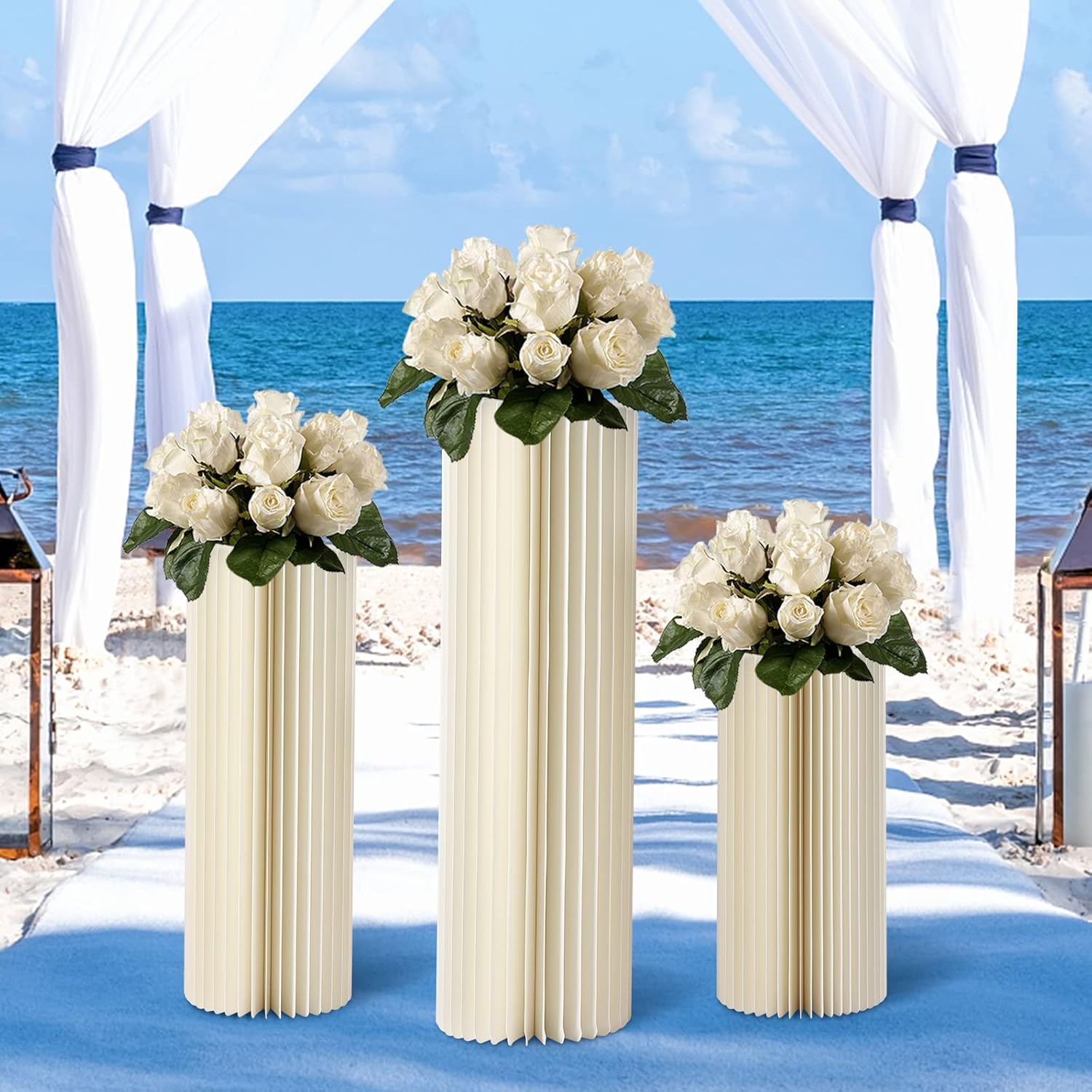 Centros de mesa de boda, jarrones de cartón, exhibición de columnas plegables con tapa de PVC, jarrón de flores, soporte de flores, cilindro de mesa