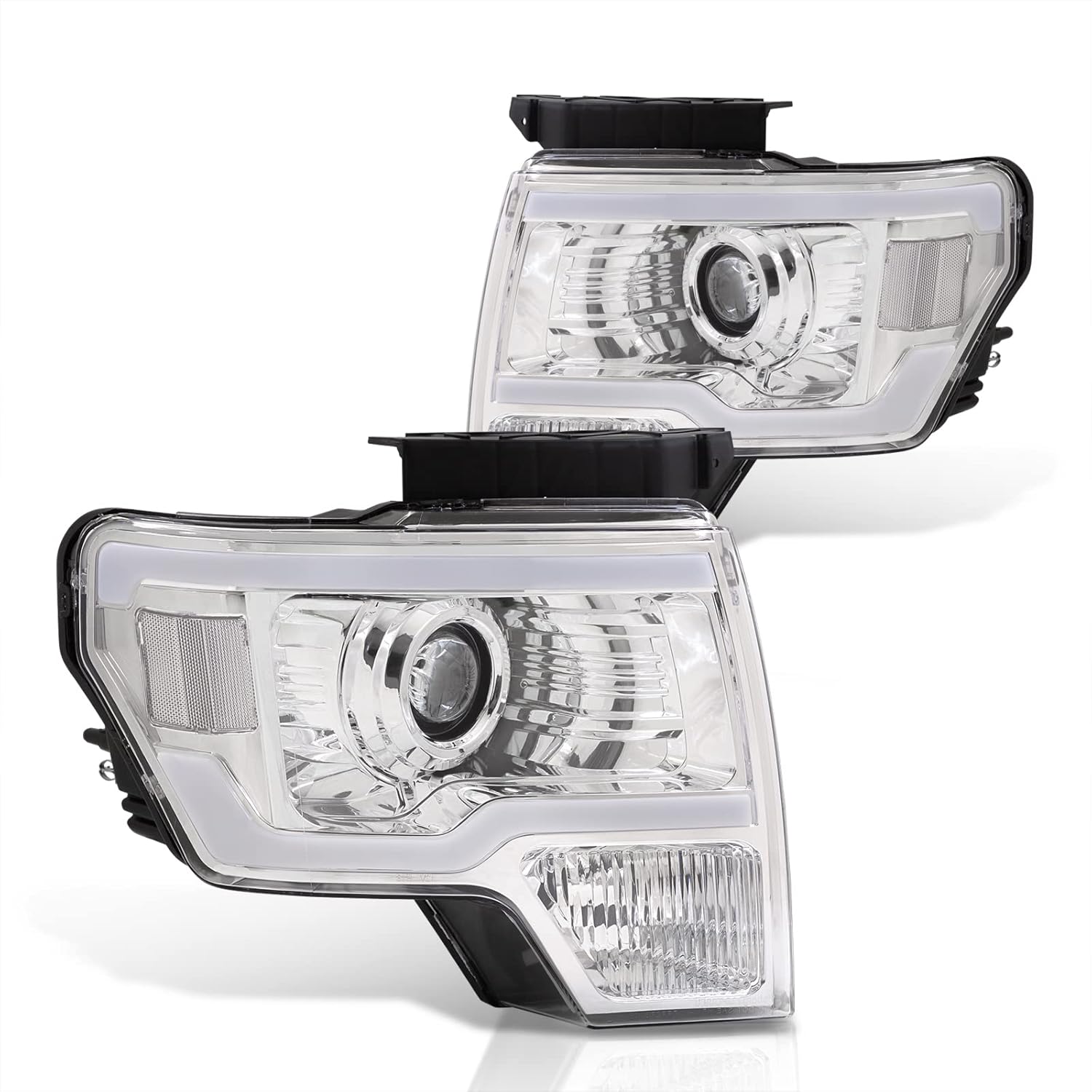 AJP Distributors Carcasa cromada LED DRL Tubo Bar Proyector de conducción Faros Parachoques Lámparas Conjunto Izquierdo+Derecho CompatibleReemplazo