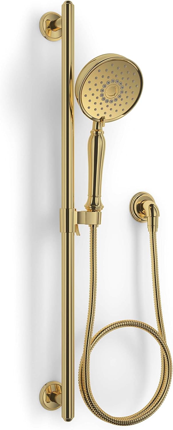 KOHLER 22163-PB Bancroft – Ducha de mano multifunción con 3 ajustes de pulverización, 2.5 GPM, latón pulido vibrante