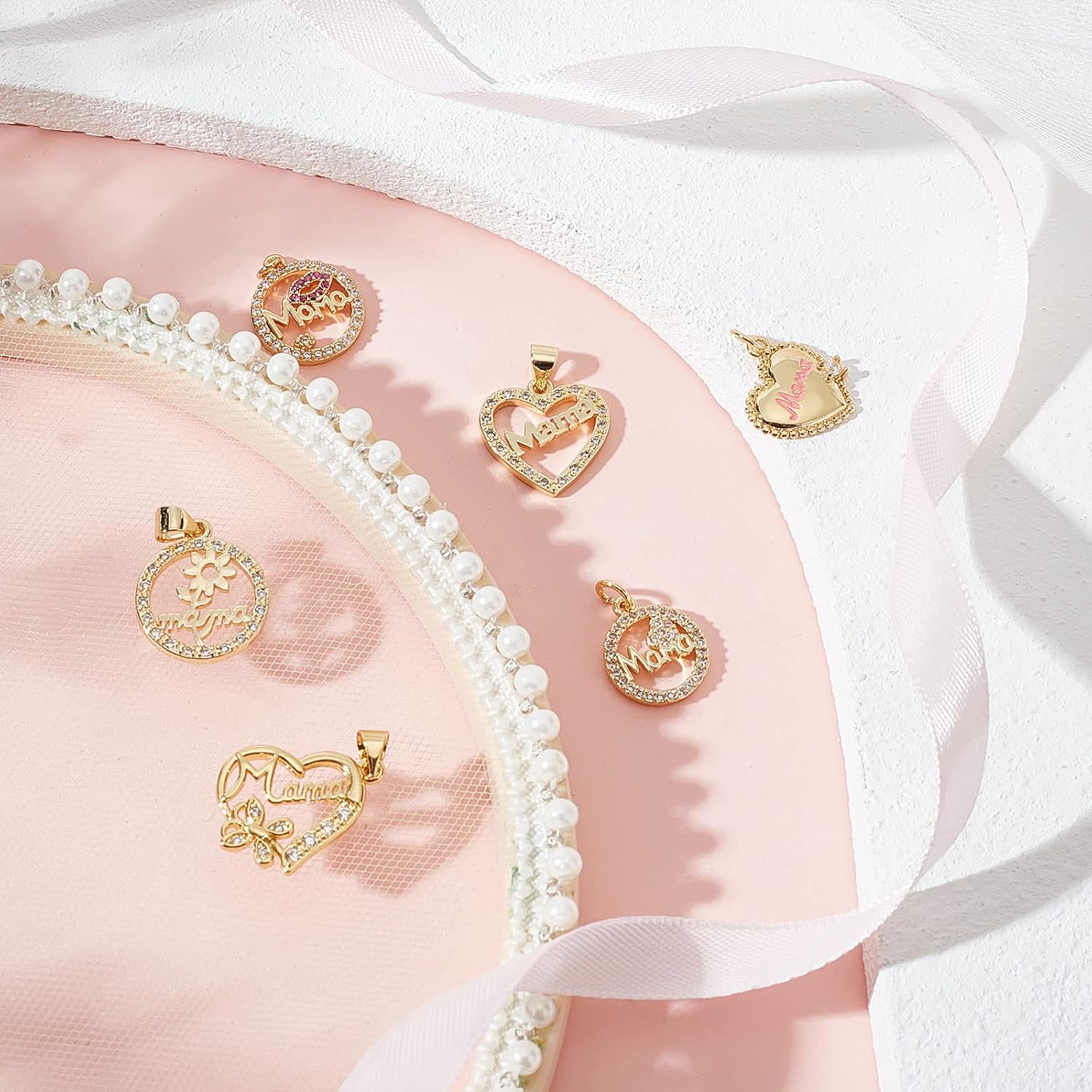 Beebeecraft 6 dijes chapados en oro de 18 quilates con forma de corazón redondo y plano para el Día de la Madre, Día de la Madre, cumpleaños,