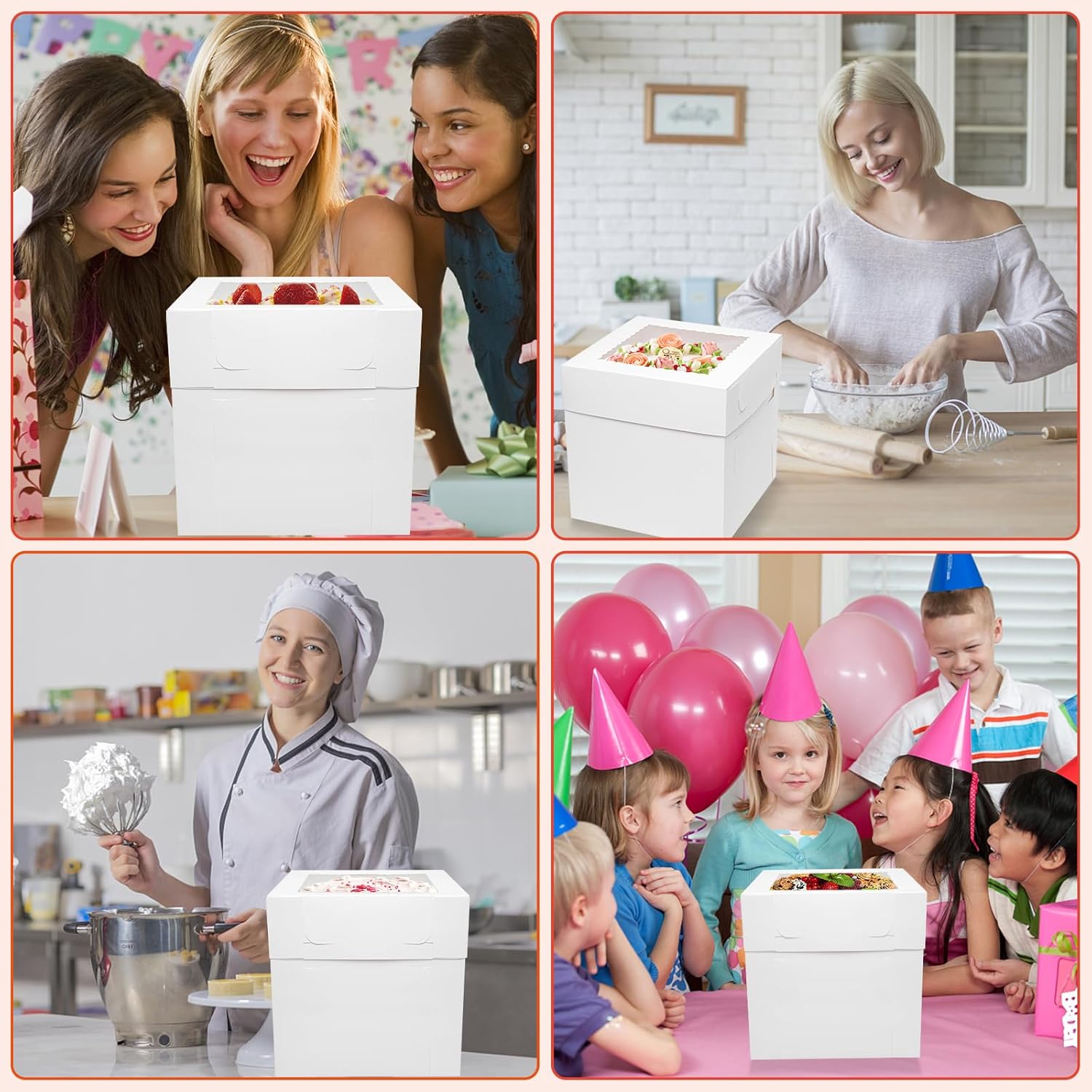 10 cajas para pasteles de 12 pulgadas, 12 x 12 x 12 pulgadas, cajas de pasteles de alto para tartas de nivel con ventana, recipientes desechables