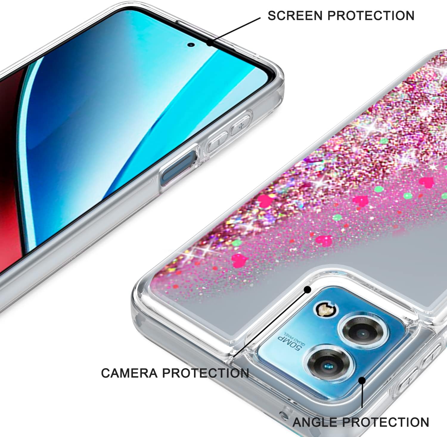 EnCases Funda híbrida para Moto G Stylus 5G 2023 con purpurina líquida, Motorola Moto G Stylus 5G 2023 Quicksand Sparkle para niñas, mujeres y