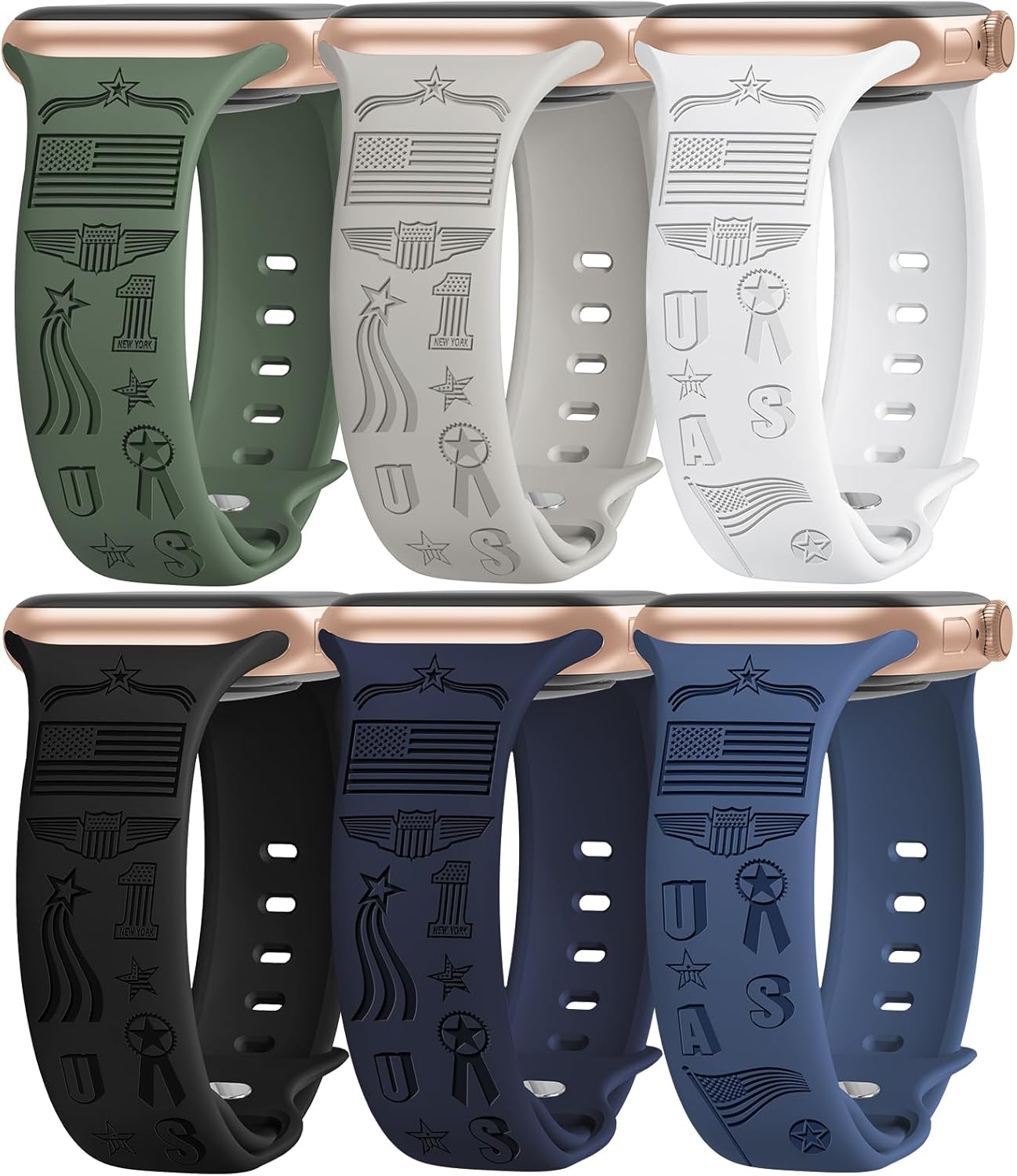 6 Packs Cartoon Engraved Bands Compatible with Apple Watch Band 40mm 38mm 44mm 45mm 49mm 42mm Women, Designer Silicone Cute Soft Strap for Apple