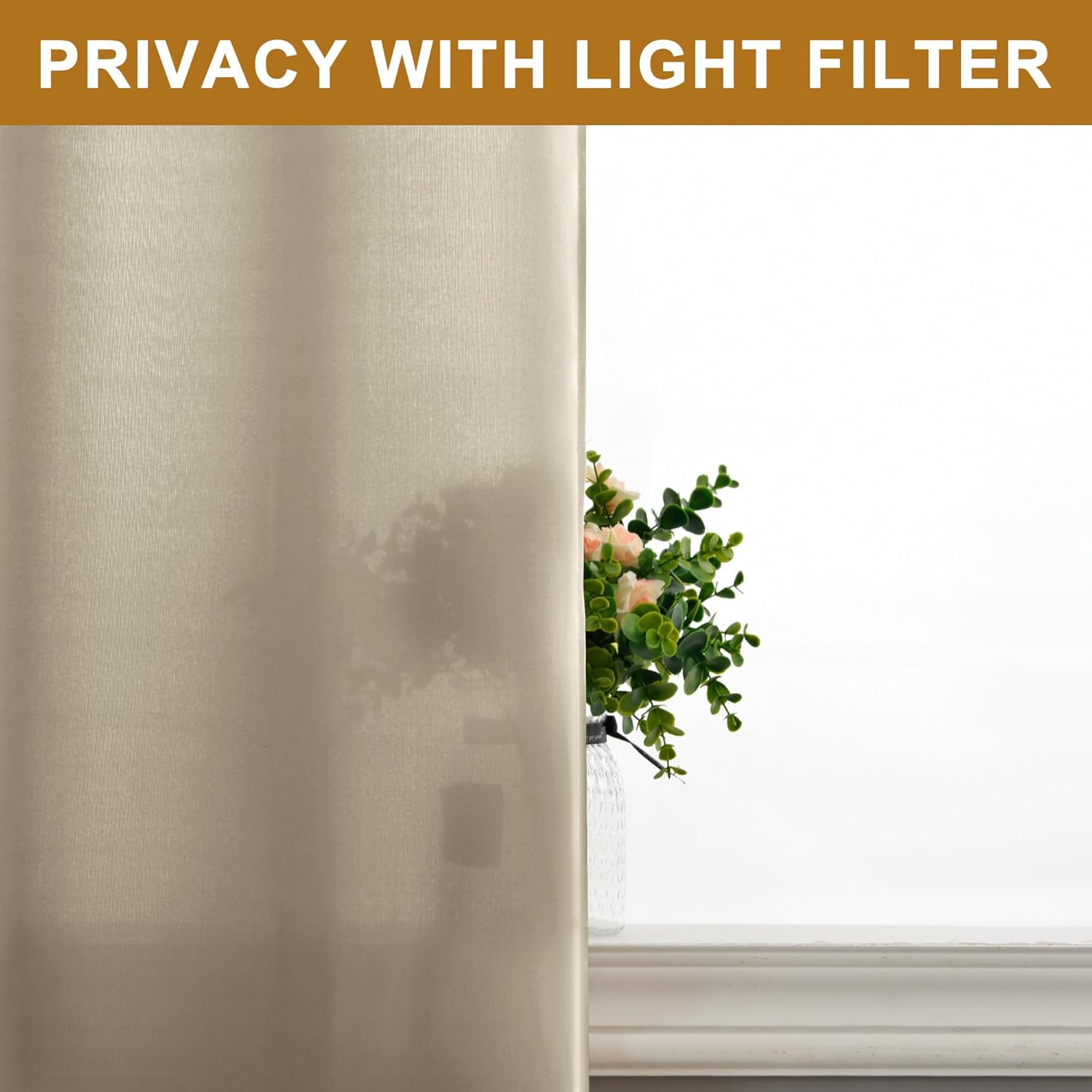 Hiasan Cortinas filtrantes de luz para sala de estar de 84 pulgadas de largo, cortina semitraslúcida de privacidad con ojales y alzapaños para