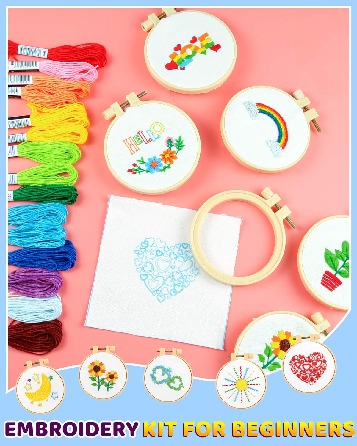 Pllieay 10 kits de punto de cruz para principiantes, kits de bordado para principiantes para niños de 7 a 13 años, incluye instrucciones, kits de