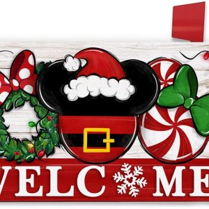Funda magnética de bienvenida para buzón de Navidad de Papá Noel, tamaño estándar de 21 x 19 pulgadas, corona de caramelo de menta de Navidad, Funda magnética de bienvenida para buzón de Navidad de Papá Noel, tamaño estándar de 21 x 19 pulgadas, corona de caramelo de menta de Navidad,