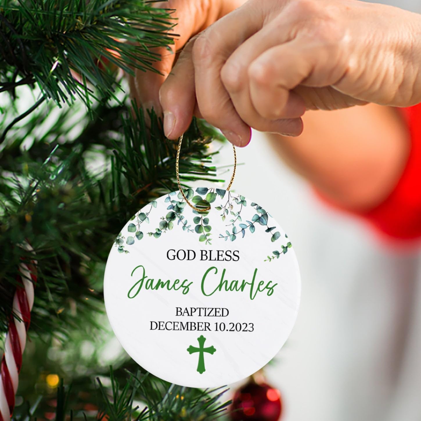 Adorno de Navidad personalizado de bautismo católico 2023, regalo de adorno bautizado de Dios bendiga, regalos de adorno bautizado para ahijado,