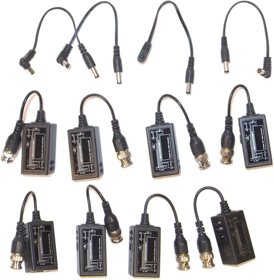 Evertech 4 pares (8 piezas) Balun de video pasivo con Power BNC a RJ45 Cable convertidor de video transmisor de potencia de audio a través de