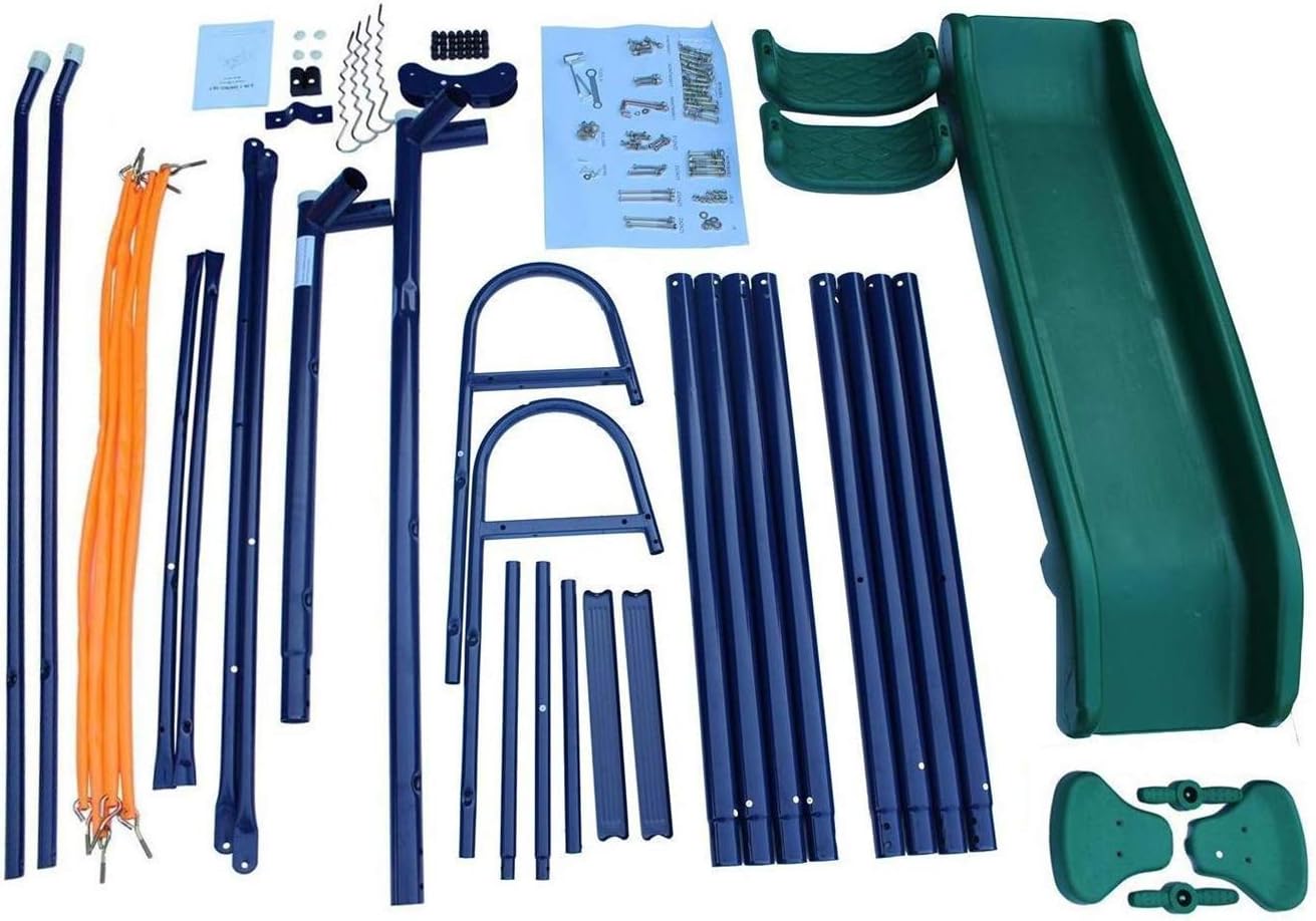 Juego de columpios multifunción 4 en 1 para niños, metal para patio trasero, marco extragrande resistente al aire libre con 2 columpios en forma de