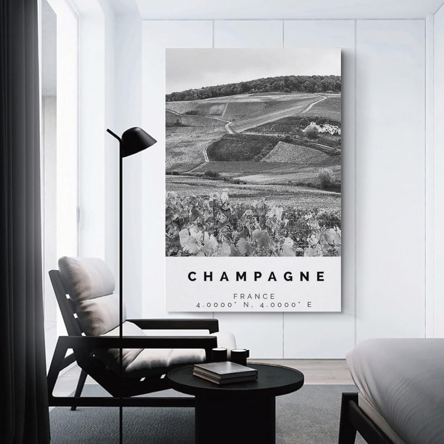 Póster de champán con impresión en blanco y negro, arte de pared de champán, impresión fotográfica de champán, póster de regalo de champán, pintura