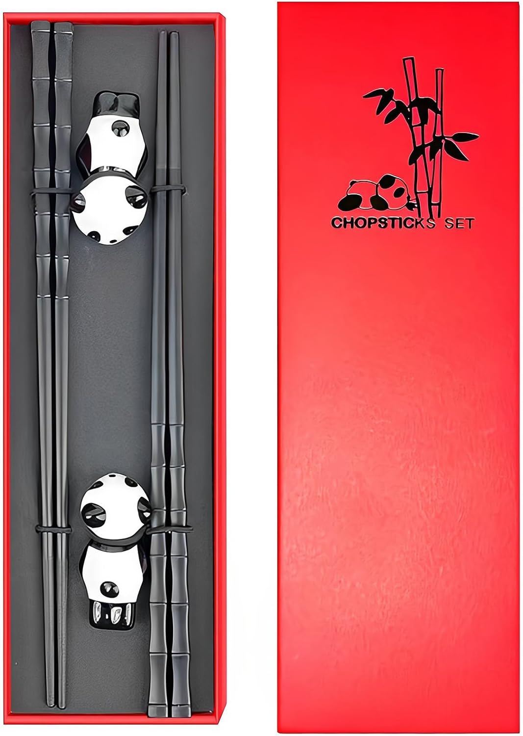 Juego de palillos reutilizables y palillos de regalo, apto para lavavajillas, antideslizante, estilo chino japonés (negro, 2 pares)