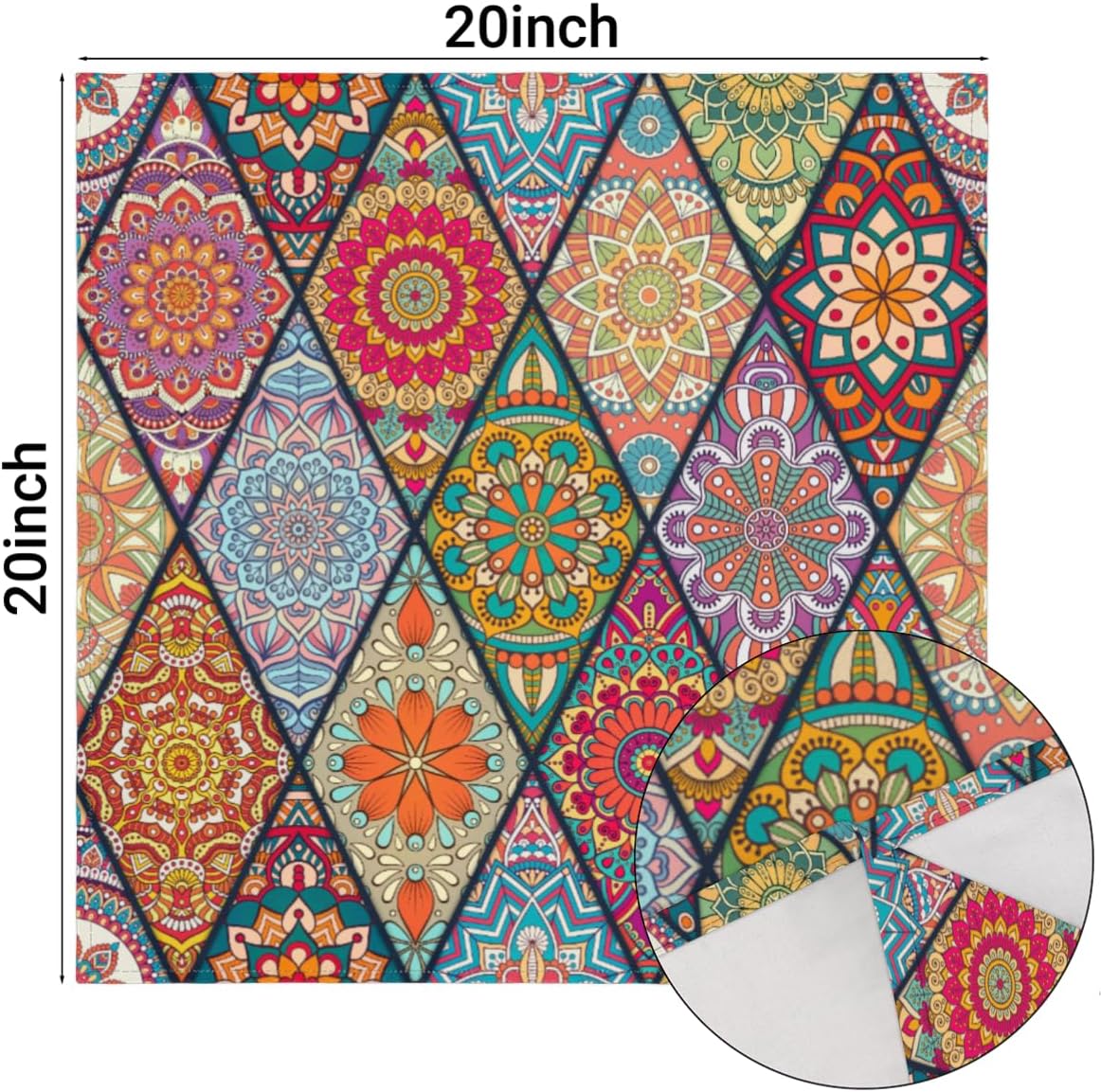 Juego de 6 servilletas de tela con diseño de mandala bohemio de 20 x 20 pulgadas, patrón étnico, lavables, reutilizables, para cocina, decoración de