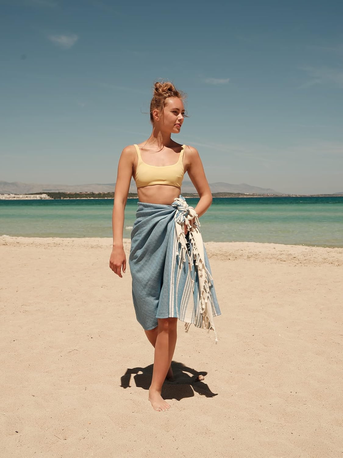 Smyrna Mediterranean Series – Toalla de playa turca original, 100% algodón, prelavada, 37 x 71 pulgadas, toalla de baño peshtemal y turca para spa,