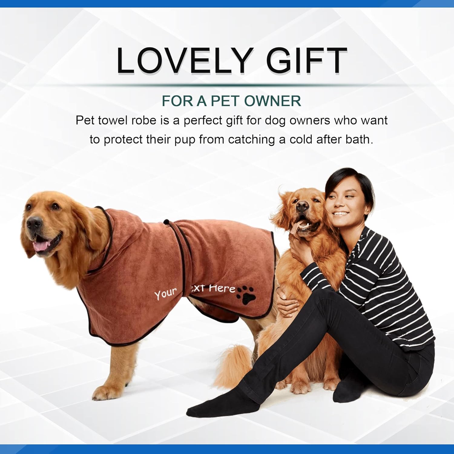 Toalla de baño personalizada para perro con nombre y pata, batas de microfibra súper absorbente para después del baño, bata de baño para perros XS –