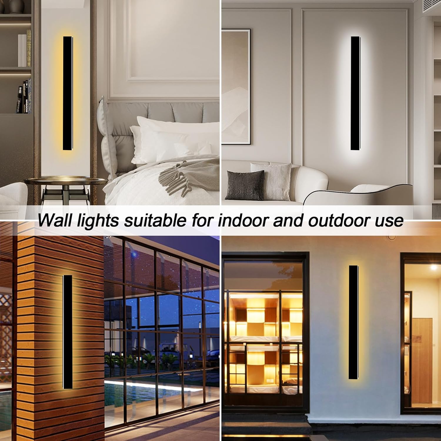 GREMLBUK Paquete de 2 lámparas de pared para exteriores de 59 pulgadas, aplique de pared LED largo para exteriores, lámpara de pared moderna de 3000