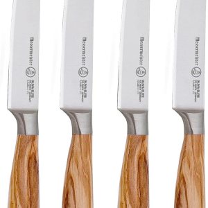 Messermeister Oliva Elite – Juego de cuchillos para carne de filo fino, hoja fina de aleación de acero alemán y mango de madera de olivo Messermeister Oliva Elite – Juego de cuchillos para carne de filo fino, hoja fina de aleación de acero alemán y mango de madera de olivo