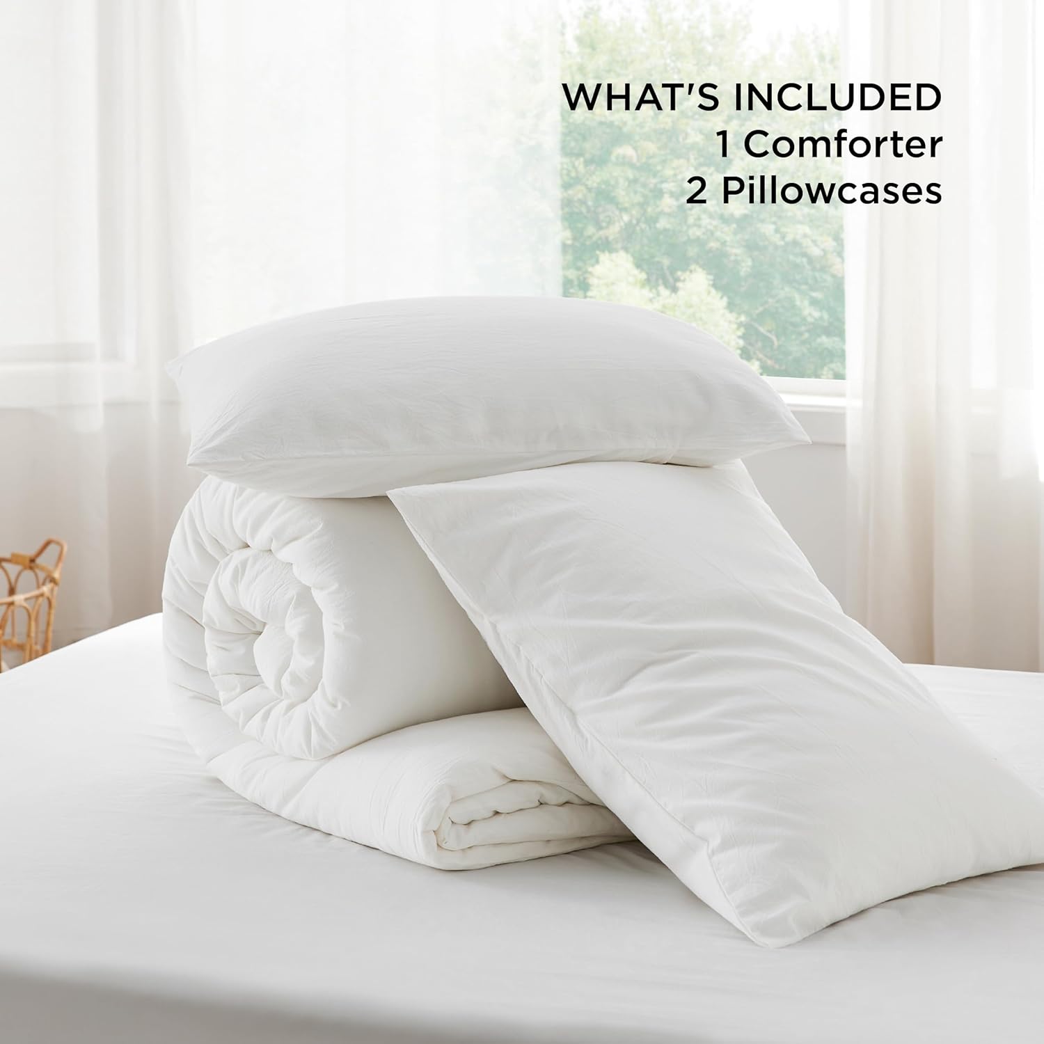Bedsure Juego de edredón King  Tela de algodón con relleno interior de microfibra, edredón blanco tamaño King para todas las estaciones, 3 piezas, 1
