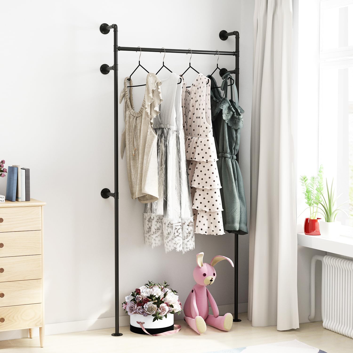 ORSENIGO Perchero industrial para ropa de tubería, resistente para colgar ropa, estante de ropa montado en la pared para boutique en el hogar