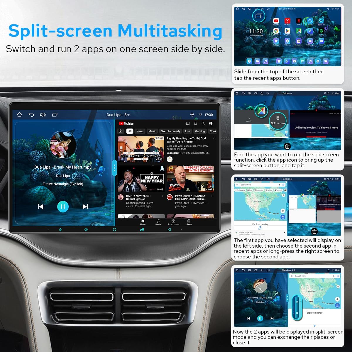 Joying Estéreo para coche con Carplay y Android Auto, radio doble DIN de 15.1 pulgadas 8GB+128GB pantalla táctil capacitiva con Bluetooth 5.0,
