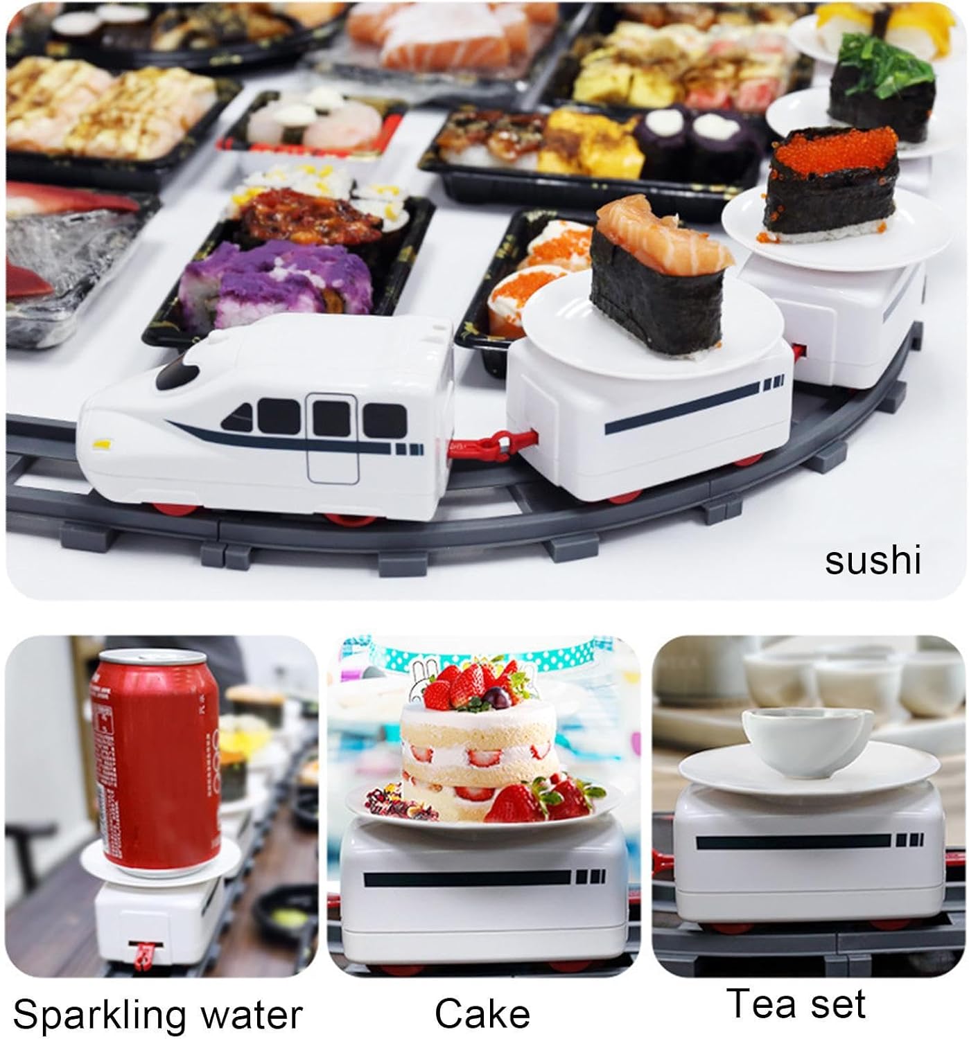 Juego de tren giratorio para sushi  Barra de sushi giratoria en casa, bandeja giratoria de sushi para el hogar, banda transportadora giratoria para