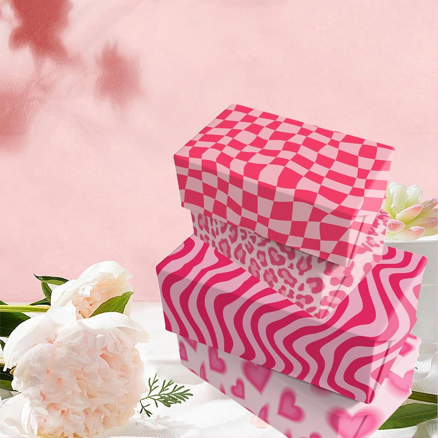 Bolsome 12 hojas de papel de regalo temático preppy, papel de regalo con diseño de leopardo y mariposa sonriente rosa para principios de la década