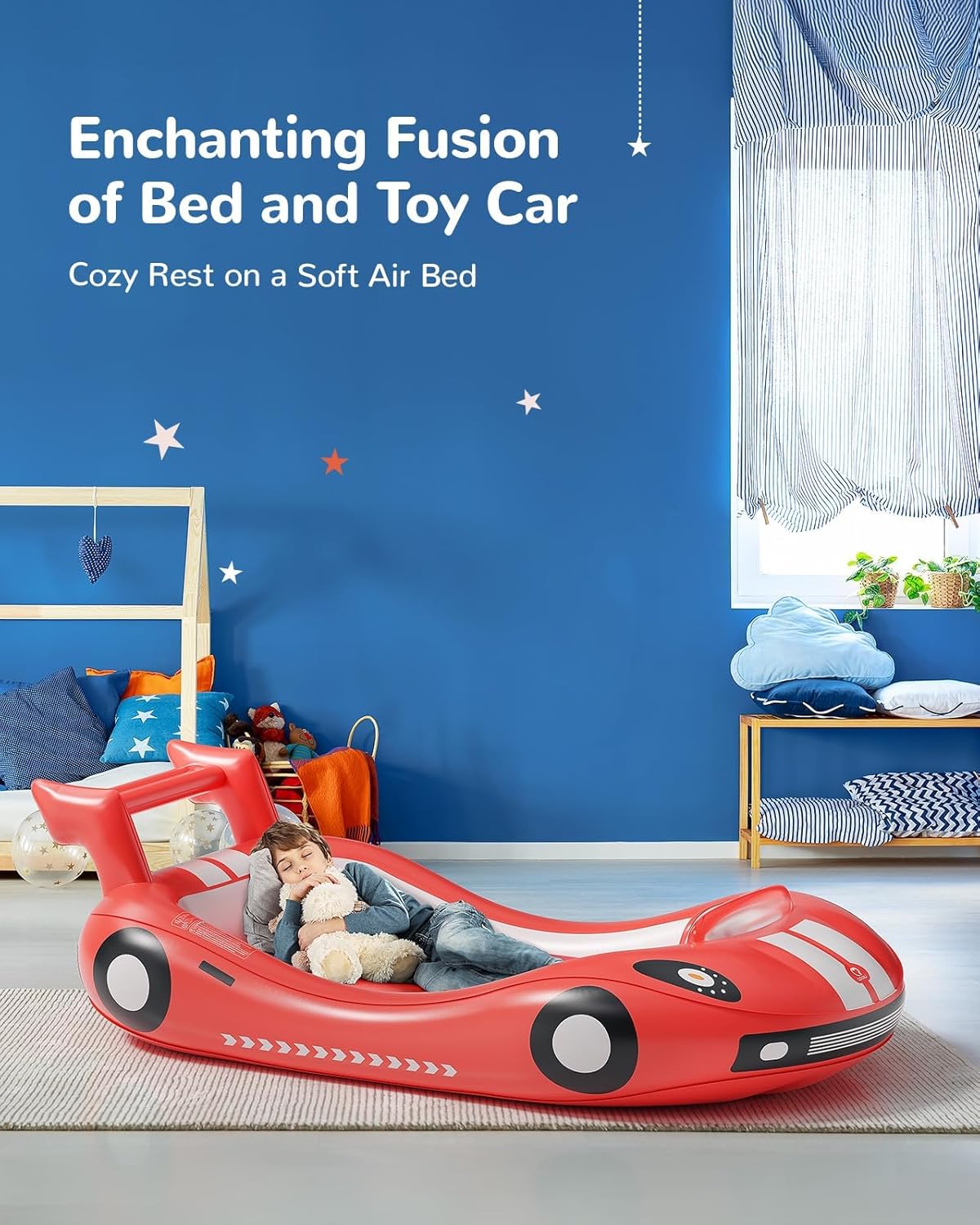 QPAU Cama inflable para niños, cama de viaje para niños pequeños con lados, perfecta para camping, viajes, hotel o uso doméstico, bomba de mano
