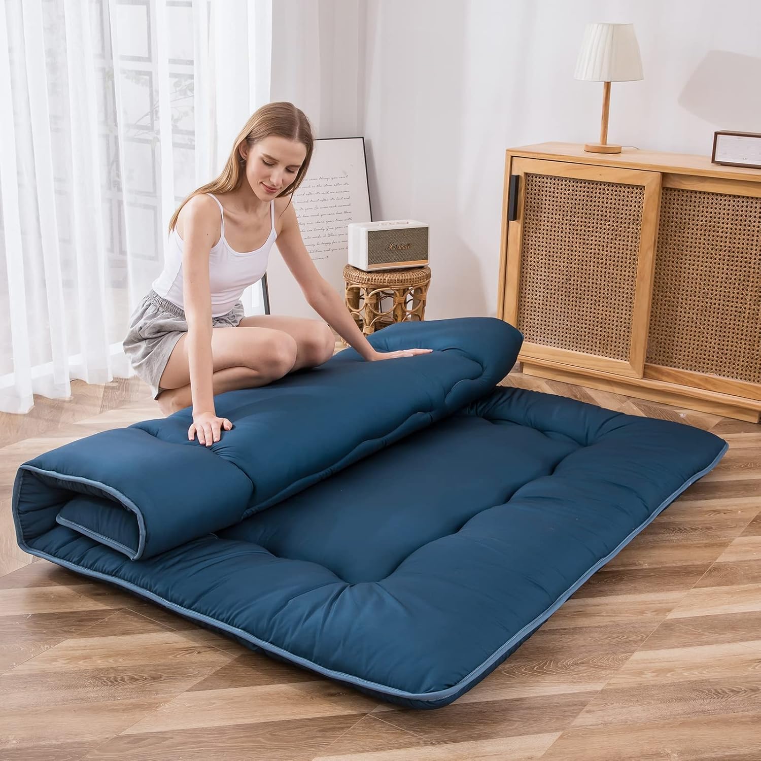 MAXYOYO Colchón japonés para el suelo, colchón de futón, almohadilla gruesa para dormir, colchón enrollable, tumbona para el suelo, colchón de