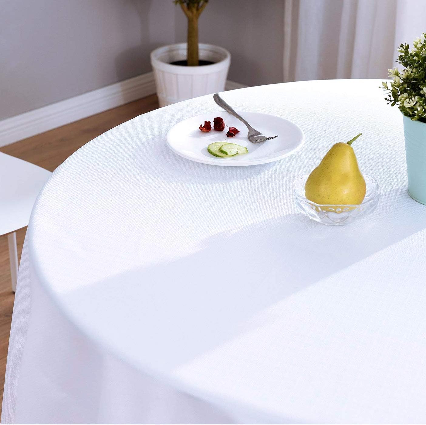 Surmente Paquete de 5 manteles redondos de 120 pulgadas, manteles decorativos blancos para fiestas y bodas, resistentes a las manchas y lavables,
