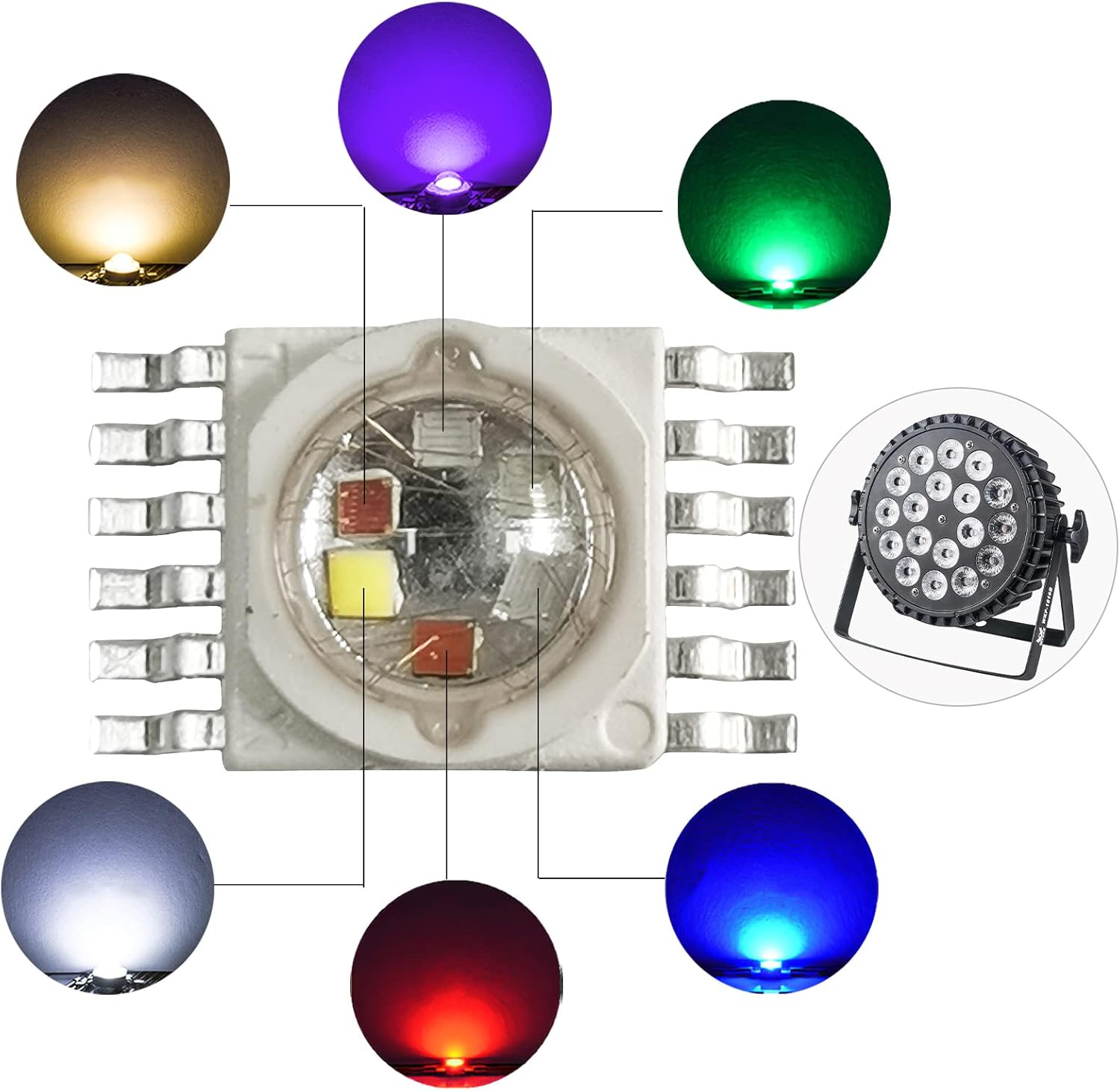 Paquete de 20 cuentas LED RGBWA+UV 6IN1 de 15 W, chip LED, bombilla LED para luces LED de escenario